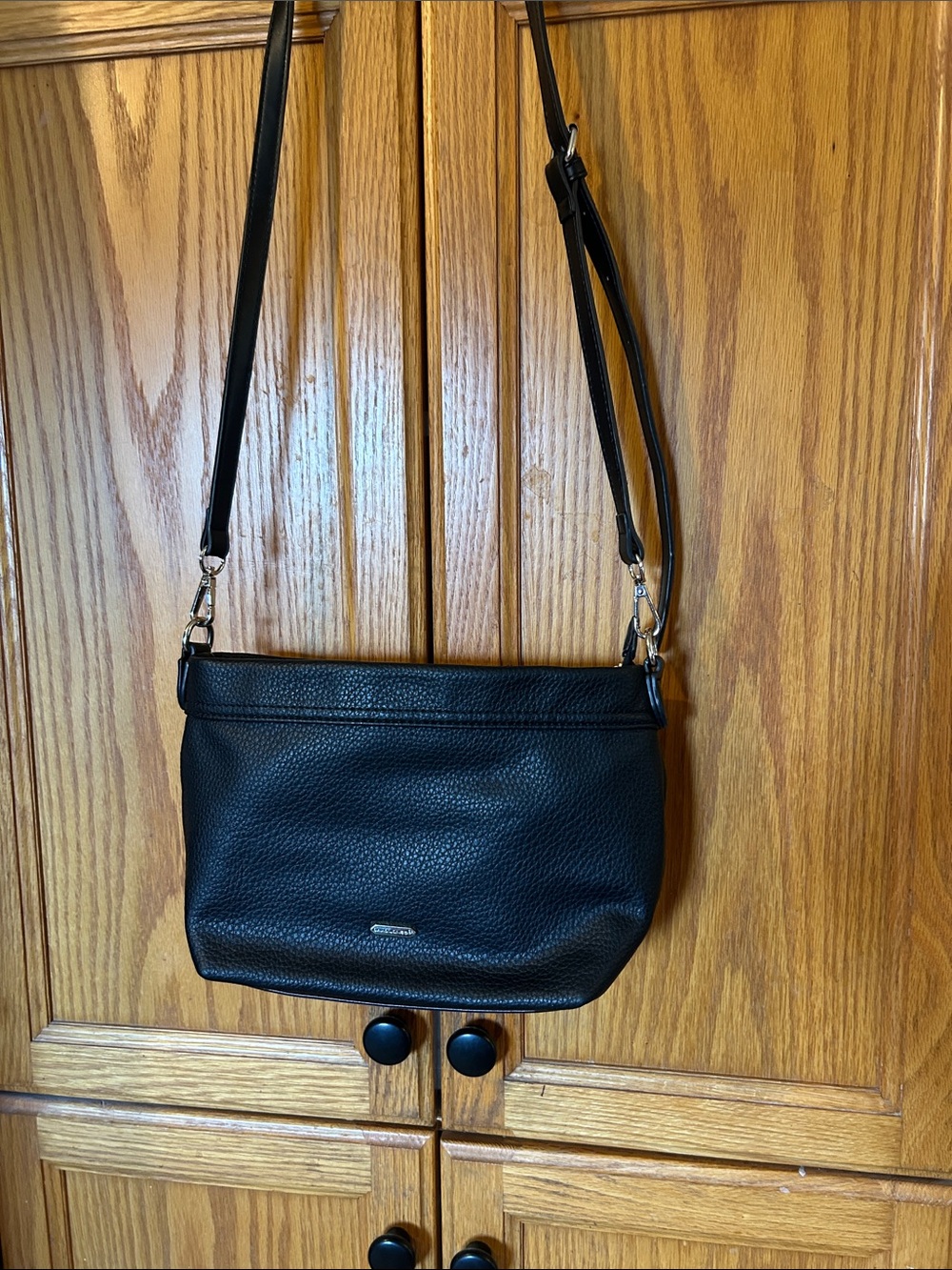Black Pebbled Leather Crossbody Bag with Adjustable Strap